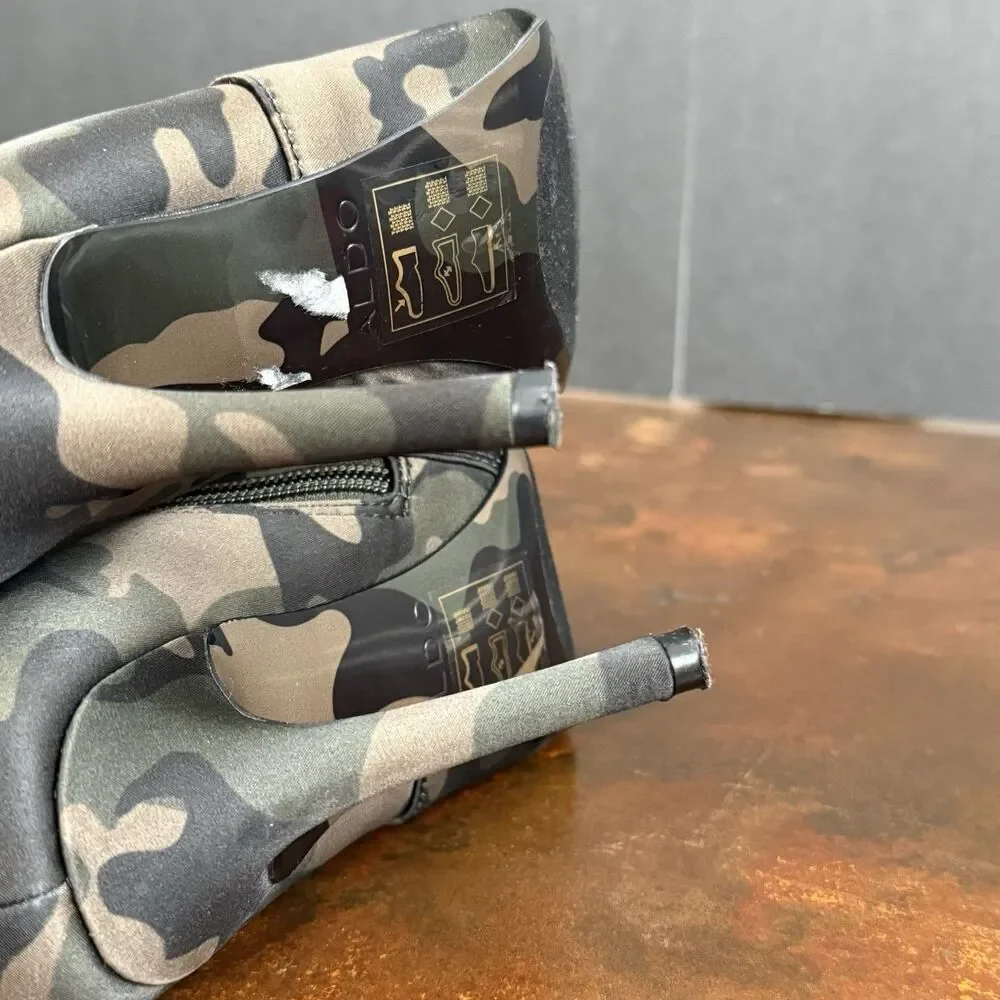 Aldo Camo Stretch Satin Thigh High Boots Size 6 Military Chic Grunge punk sleek - Picture 11 of 16